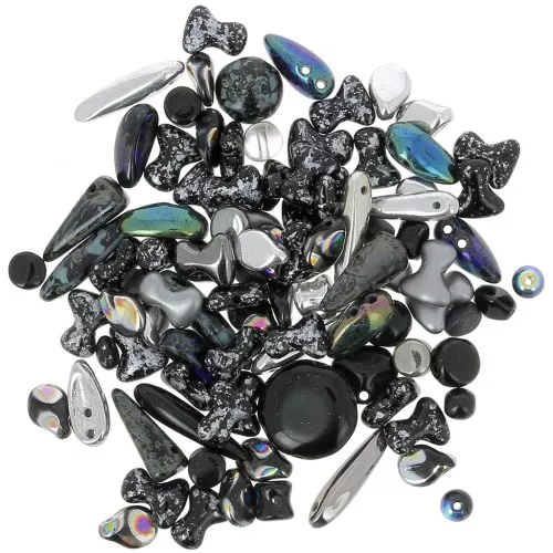 Czech pressed glass beads assortment - Metallic Black x20g