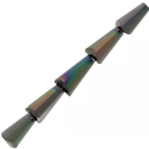 8x4mm Faceted glass cone beads - Opaque Jet AB x25