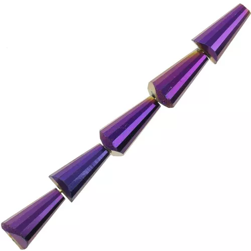 8x4mm Faceted glass cone beads - Opaque Jet Full Sliperit x25