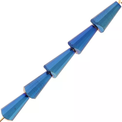 8x4mm Faceted glass cone beads - Iris Blue x25