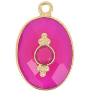 20x1Omm oval faceted pendant with setting - Fine Gold plated - Pink Chalcedony x1