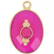 20x1Omm oval faceted pendant with setting - Fine Gold plated - Pink Chalcedony x1