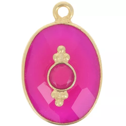 20x1Omm oval faceted pendant with setting - Fine Gold plated - Pink Chalcedony x1
