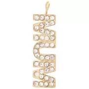 26x7mm Stainless steel 316L Mum pendant with zirconium oxides - Gold x1