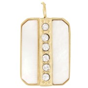 18x11mm 316L stainless steel mother-of-pearl pendant & zirconium oxides x1