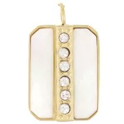 18x11mm 316L stainless steel mother-of-pearl pendant & zirconium oxides x1