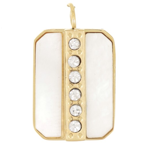 18x11mm 316L stainless steel mother-of-pearl pendant & zirconium oxides x1