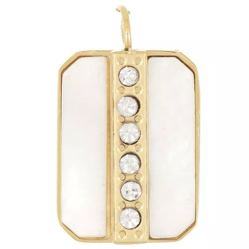 18x11mm 316L stainless steel mother-of-pearl pendant & zirconium oxides x1
