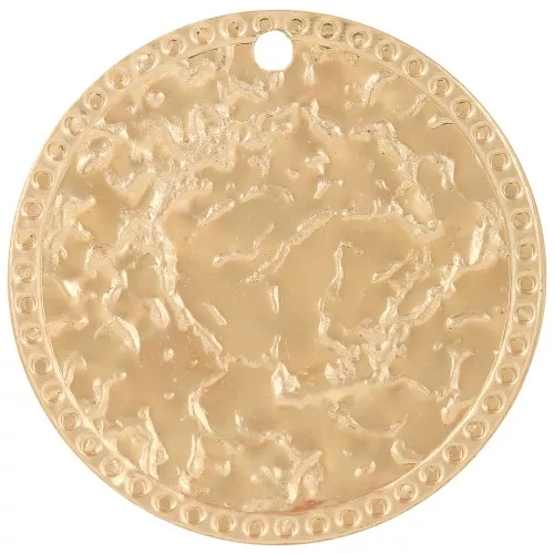 30mm Stainless steel 304L round hammered Pendants with small balls - Gold x2
