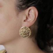 30mm Stainless steel 304L round hammered Pendants with small balls - Gold x2