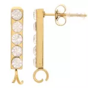 19x3mm Stainless steel 316L bar earStuds with zirconium oxides - Gold x2