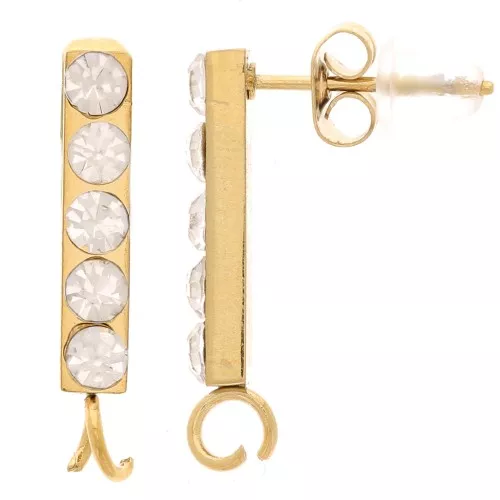 19x3mm Stainless steel 316L bar earStuds with zirconium oxides - Gold x2