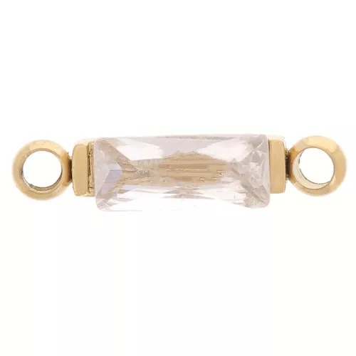 Rectangular Spacer, 13.5 x 3 mm, with CZ - Gold-Plated 316L Stainless Steel - Crystal