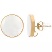 13mm 316L stainless steel round mother-of-pearl earstuds with open ring - Gold x2