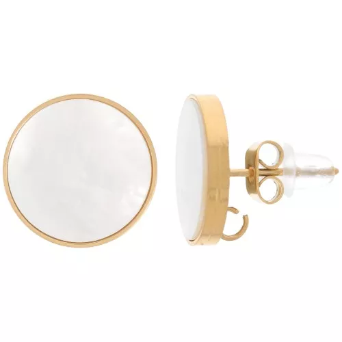13mm 316L stainless steel round mother-of-pearl earstuds with open ring - Gold x2
