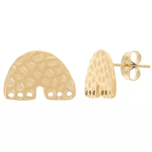 Hammered U-shape chandelier earstuds 11x15.5 mm - 304 Gold-plated stainless steel x2