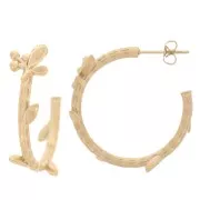 27mm 304L Stainless Steel open hoops with small leaves - Gold x2