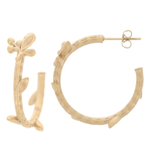 27mm 304L Stainless Steel open hoops with small leaves - Gold x2