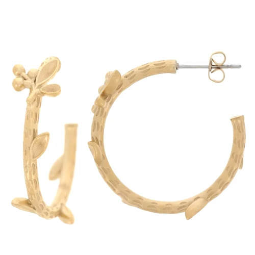 27mm 304L Stainless Steel open hoops with small leaves - Gold x2
