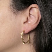 27mm 304L Stainless Steel open hoops with small leaves - Gold x2