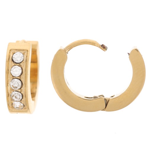 13mm 304L stainless steel round leverback earrings with zirconium oxides - Gold x2