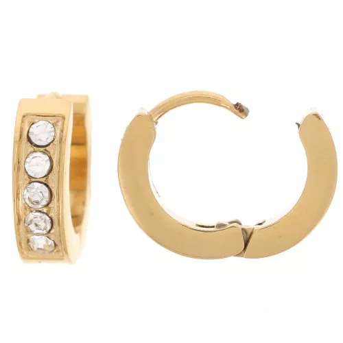 13mm 304L stainless steel round leverback earrings with zirconium oxides - Gold x2