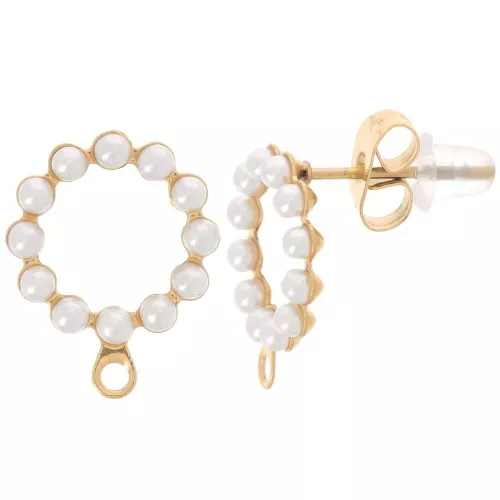 12mm round earstuds imitation pearl - 304L stainless steel - Gold x2