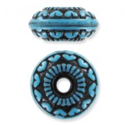 Flat round bead antique decoration  18,5mm Turquoise/Black x1|raw }}