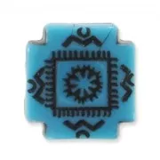 Flat bead antique decoration 9mm Turquoise/Black x5