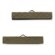 Crimp-end for ribbon decorated 30mm Bronze tone x2