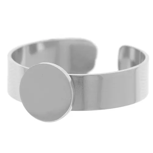 Adjustable tray ring for 8mm round cabochon - 316L Stainless steel x1