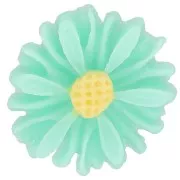 13mm Resin flower cabochon - Turquoise - Yellow x1