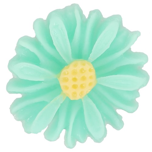 13mm Resin flower cabochon - Turquoise - Yellow x1