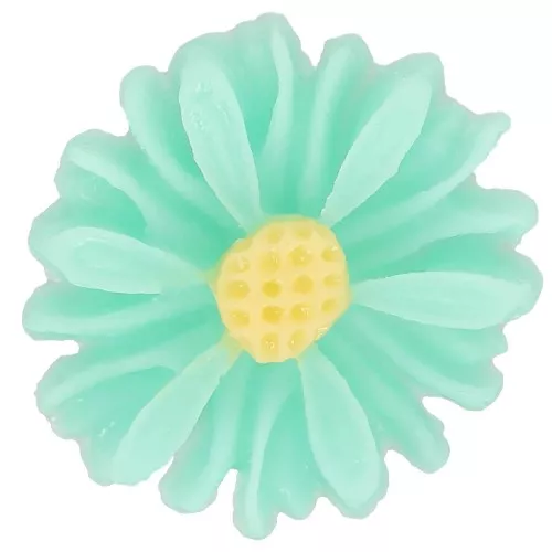 13mm Resin flower cabochon - Turquoise - Yellow x1