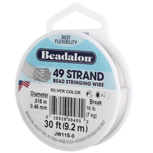 Beading wire 49 strands 0.46mm Silver tone x9,2 m