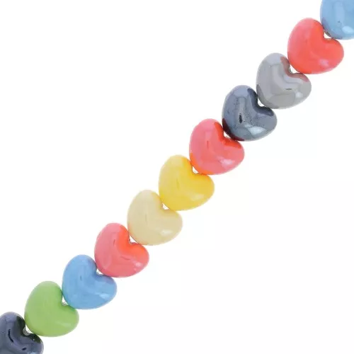 13.5x16mm Ceramic heart beads - Multicolored x30cm