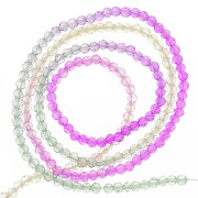 2mm Round faceted beads - Tie and dye - Beige - Fuchsia - Green x36cm