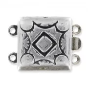 2 strands square shaped clasp 14mm antique silver tone x1