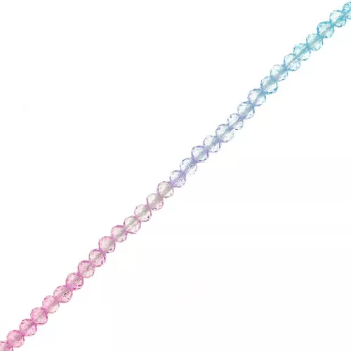 3mm Round faceted beads - Tie and dye - Light blue - Pink - Lilac x36cm