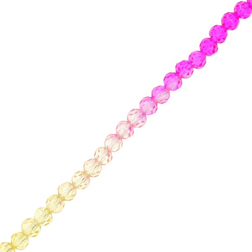 4mm Round faceted beads - Tie and dye - Fuchsia - Pink - Yellow x35cm