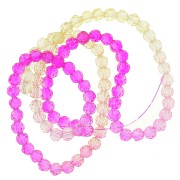4mm Round faceted beads - Tie and dye - Fuchsia - Pink - Yellow x35cm
