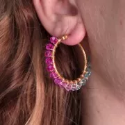 4mm Round faceted beads - Tie and dye - Fuchsia - Pink - Yellow x35cm