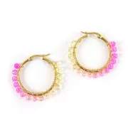 4mm Round faceted beads - Tie and dye - Fuchsia - Pink - Yellow x35cm