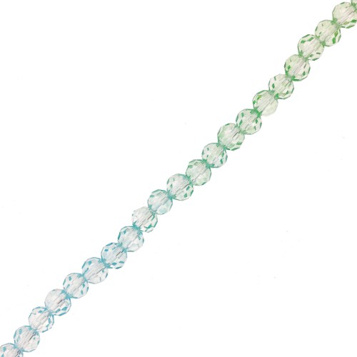 4mm Round faceted beads - Tie and dye - Blue - Light green x35cm