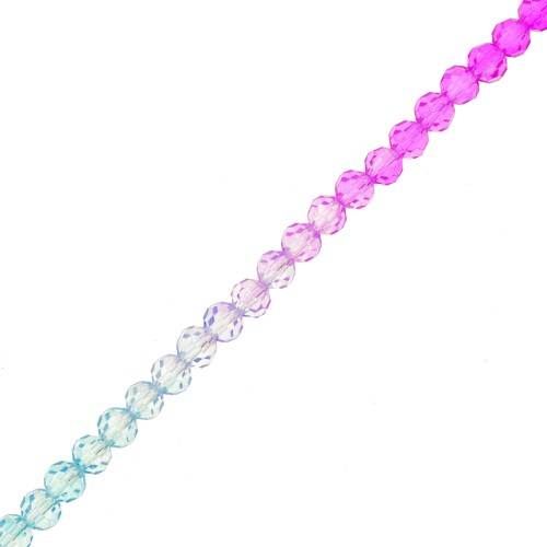 4mm Round faceted beads - Tie and dye - Light blue - Lilac - Fuchsia x34cm