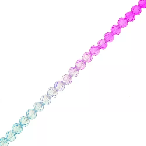 4mm Round faceted beads - Tie and dye - Light blue - Lilac - Fuchsia x34cm