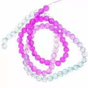 4mm Round faceted beads - Tie and dye - Light blue - Lilac - Fuchsia x34cm