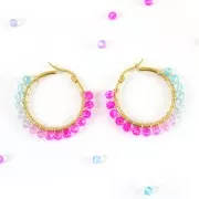 4mm Round faceted beads - Tie and dye - Light blue - Lilac - Fuchsia x34cm