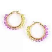 4mm Round faceted beads - Tie and dye - Tie and dye - Violet - Green x37cm