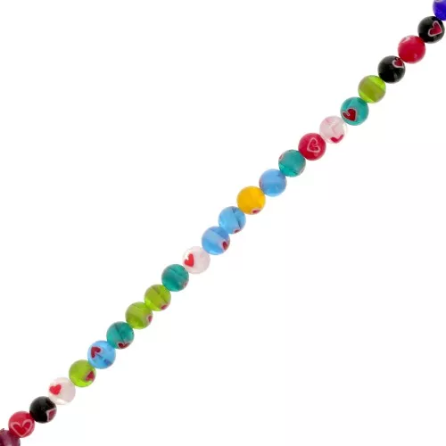 6mm Millefiori Glass beads - Heart - Multicolored x37cm
